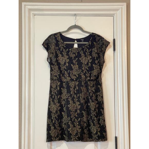 Rhapsody Women Golden Print Sleeveless Blouson Dress L - Picture 2 of 8